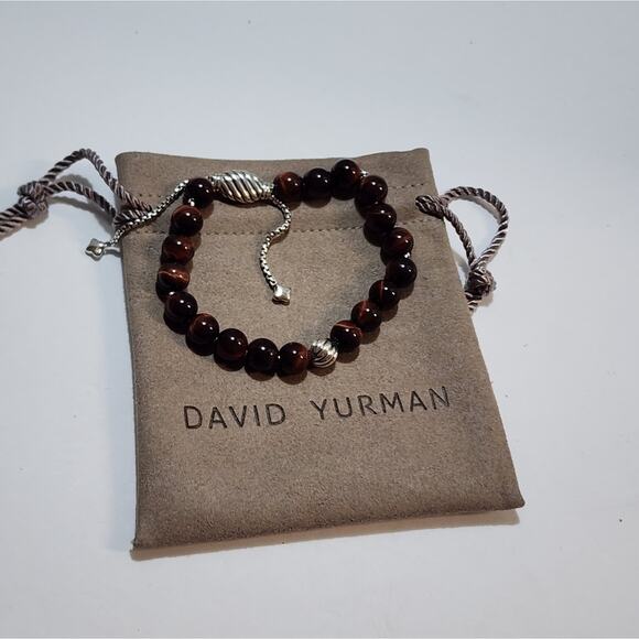 David Yurman‎ Sterling Silver Red Tiger's Eye Spiritual Bead Bracelet Adjustable - Picture 3 of 10